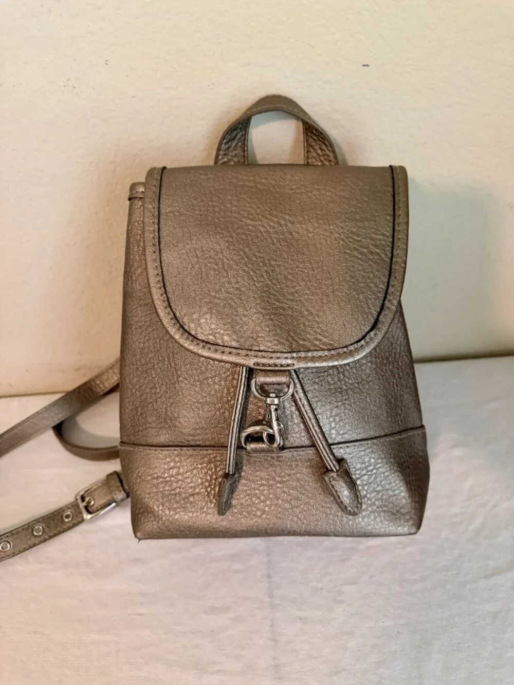 Free People Josie Mini Vegan Faux Leather Backpack Metallic Gun Metal Gold